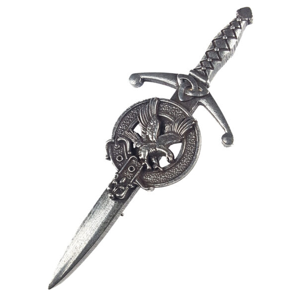 A Scottish Eagle Kilt Pin featuring a silver sword.