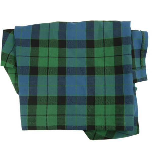 A green and black MacKay Ancient Tartan Cross Back Apron - Wool Free - 2XL on a white background.