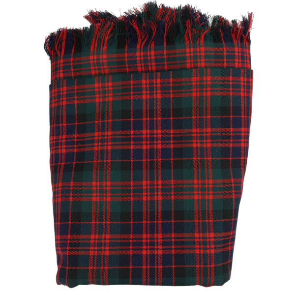 A MacDonald Modern Tartan Blanket/Throw made of poly viscose tartan with fringes on a white background.