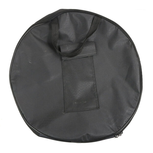 A black drum bag on a white background.