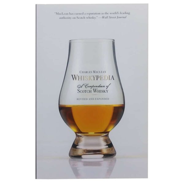 A New and Revised Whiskypedia book with a glass of whisky on it.