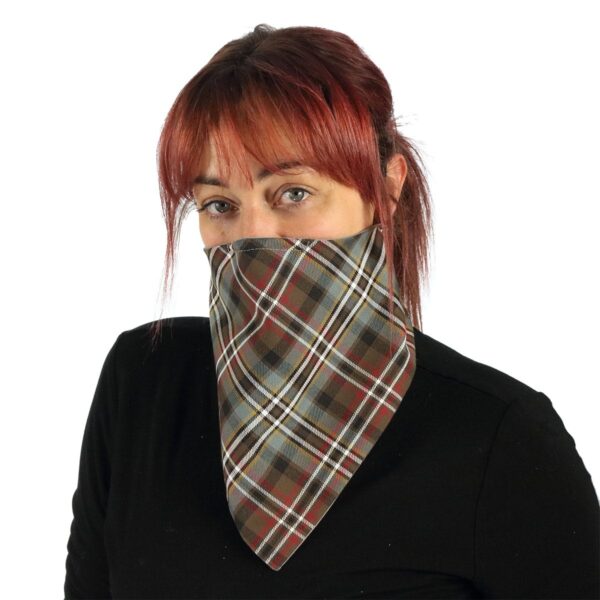 A woman wearing a Tartan Bandana Masks - Wool Free.
