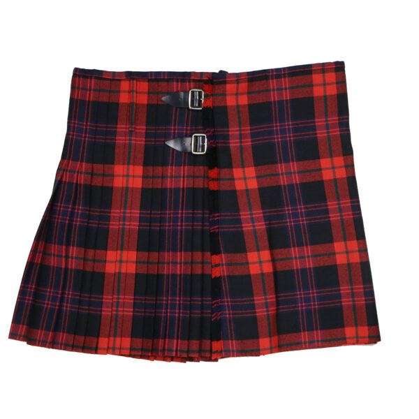 A red and blue plaid kilt on a white background.