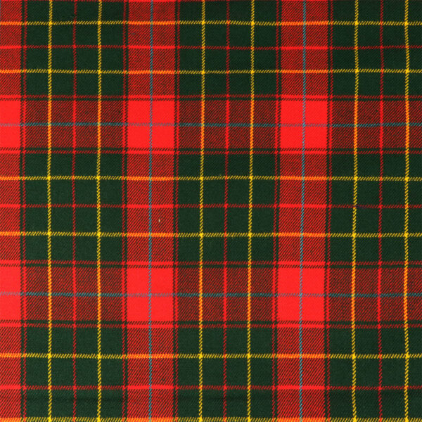 A red, green and yellow tartan fabric.