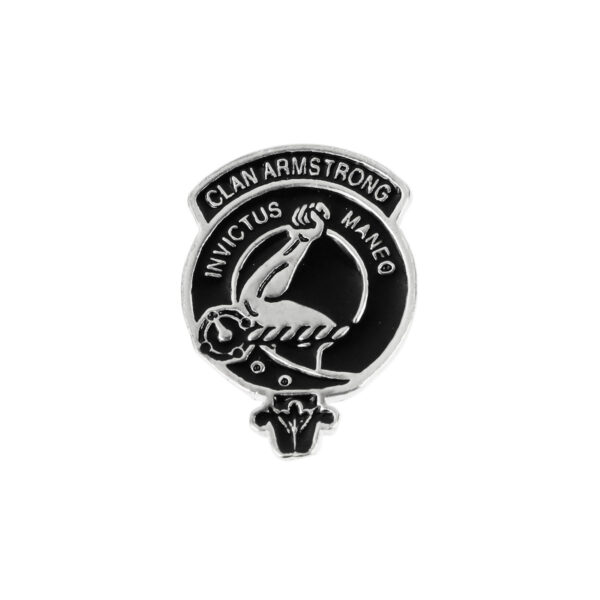 A black and white Clan Crest Pewter Mini Badge.