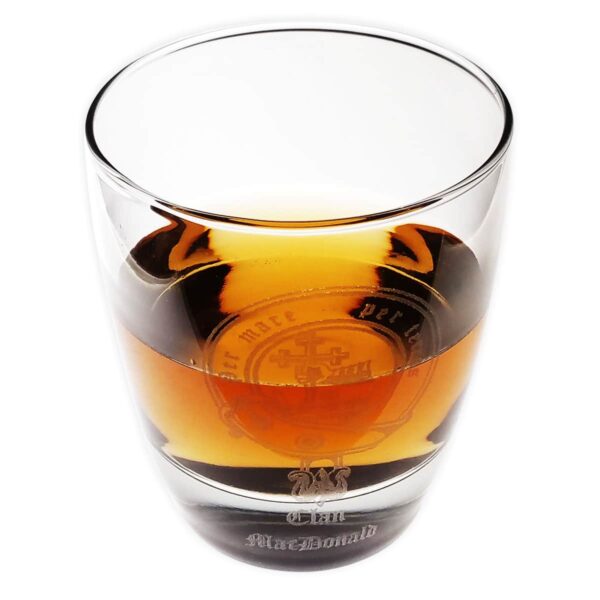 A Round Clan Crest Whisky Glass is shown on a white background.