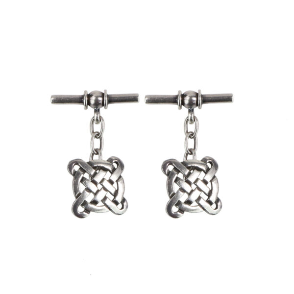 A pair of Sterling Silver Celtic Knot Cufflinks adorned with a celtic knot design.