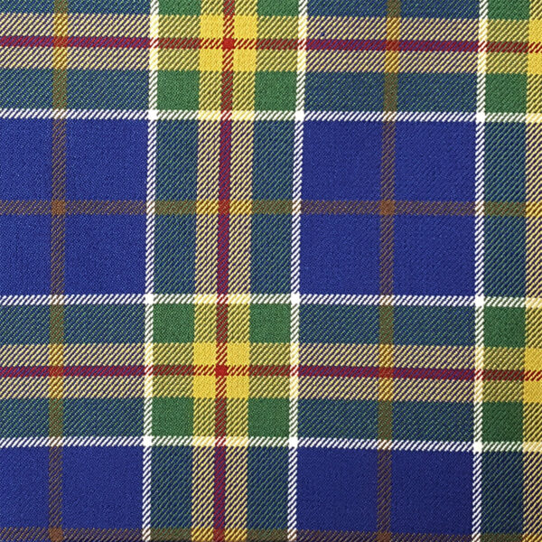 A blue plaid with red yellow and green squares.