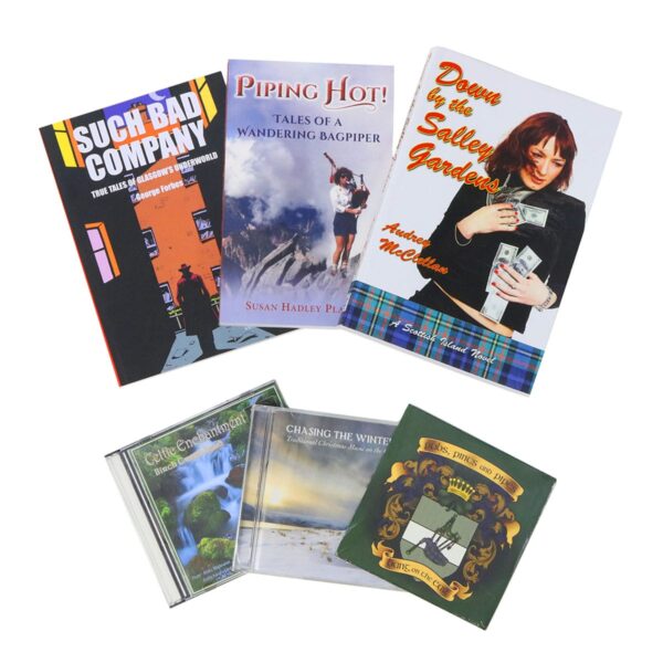A collection of books and cds with a picture of a woman.
