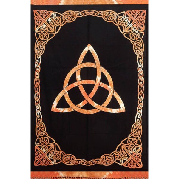 A Gold Triquetra Knot Tapestry with a gold Triquetra knot design.
