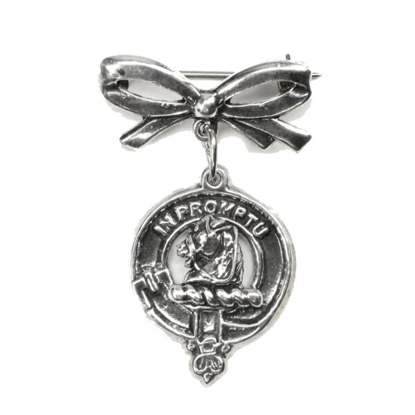 A Dunbar Clan Crest Pewter Bow Brooch, perfect for clan crest clothing or kilt pins.