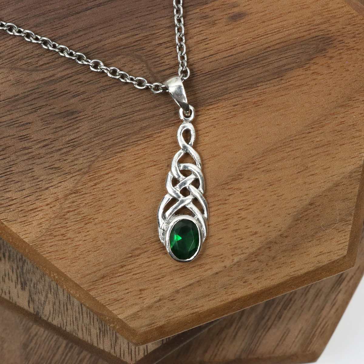 Diamond Emerald White Gold Celtic Knot Heart Necklace