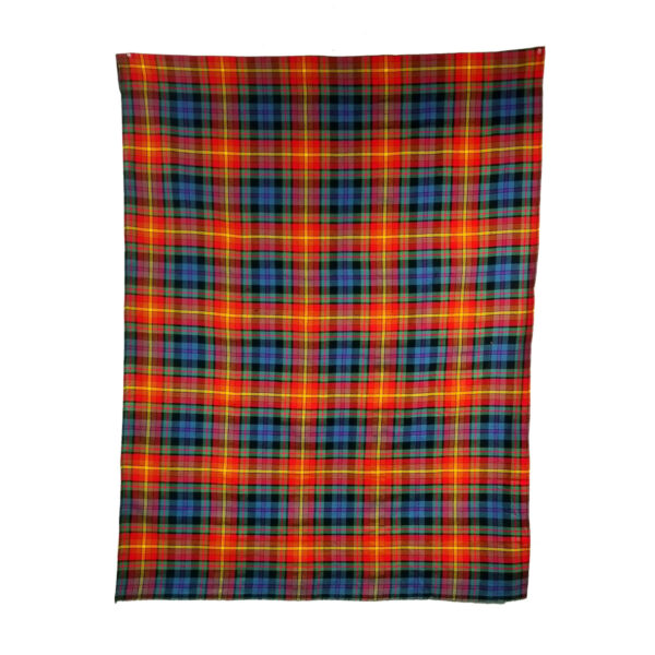 A vibrant LGBT Pride Tartan Flags - Homespun Wool Blend blanket, featuring the colors red, blue and yellow from the LGBT Pride Flag, beautifully displayed against a pristine white backdrop. Made from a high-quality homespun wool blend.