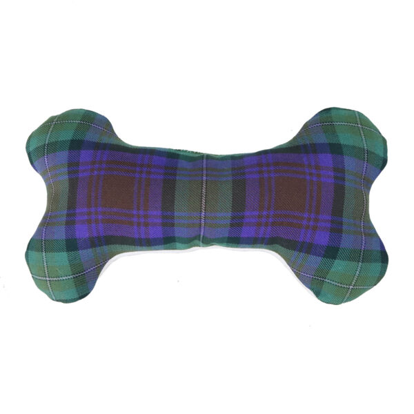 Plush Tartan Dog Toy - Wool Free Scottish tartan dog bone cushion.