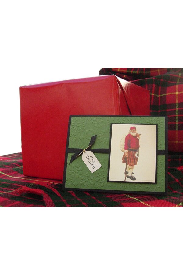 A Christmas card with a picture of a Scottish man, wrapped beautifully in Gift-Wrapping Service.