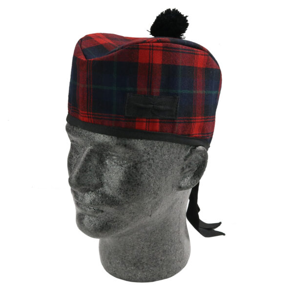 A mannequin wearing a MacLachlan Modern Premium Wool Tartan Glengarry - Size Small hat.