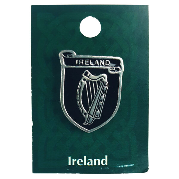 Irish harp lapel pin featuring the Irish Coat of Arms Pewter Mini Badge/Pin.