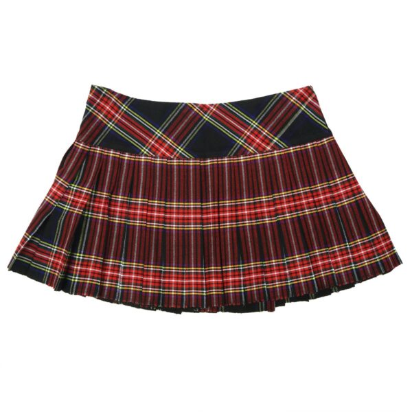A plaid skirt with red, blue and green stripes.