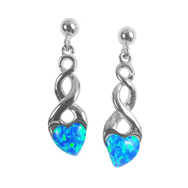 Sterling silver Blue Opal Heart Celtic Knot dangle earrings.