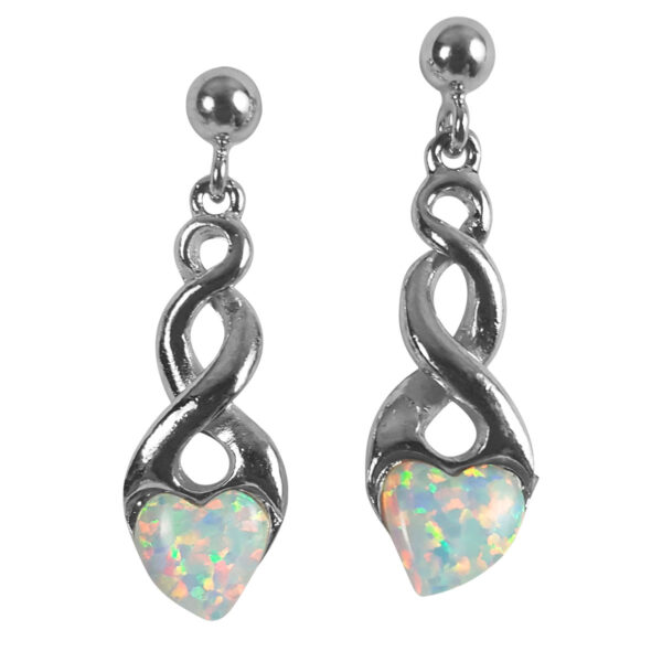 Sterling silver Opal Heart Earrings dangle earrings. These stunning earrings showcase the mesmerizing beauty of opal hearts, suspended elegantly from sterling silver hooks.