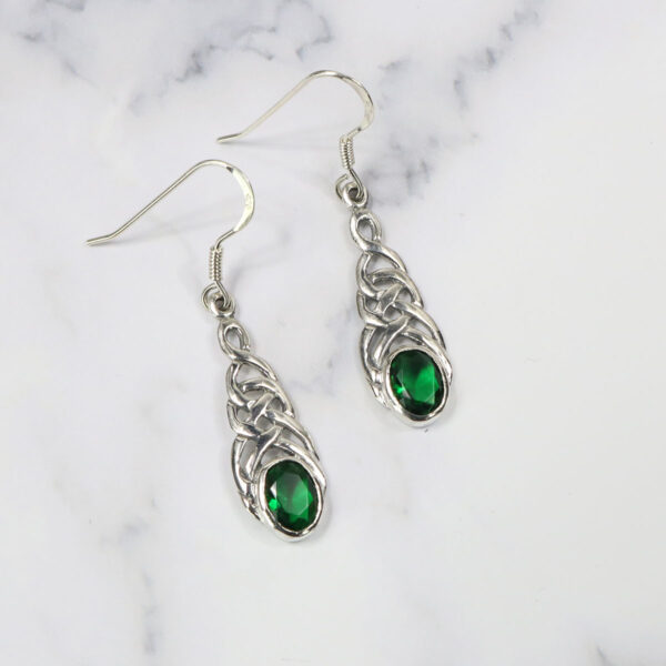 Triquetra Sterling Silver Earrings with Emerald Stones