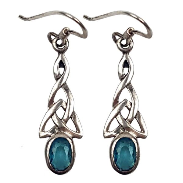 A pair of sterling silver Sapphire Triquetra earrings.