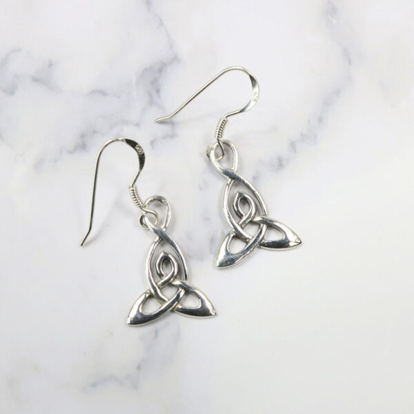 Triquetra Sterling Silver Earrings featuring intricately crafted Celtic knots.
