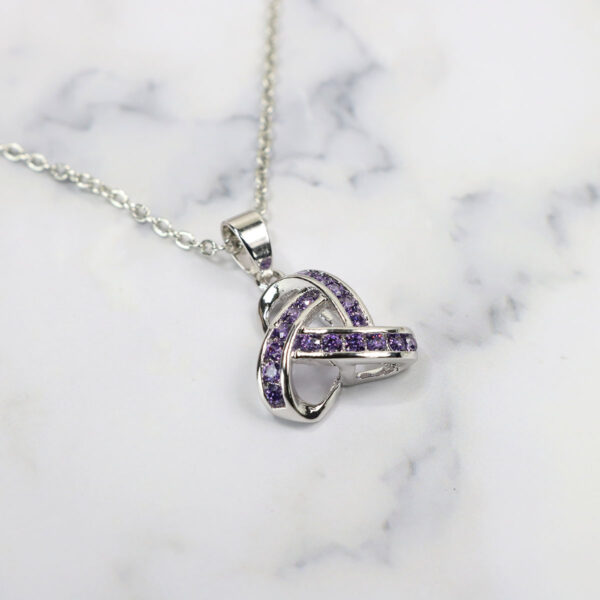 An amethyst heart necklace with purple crystals complemented by Triquetra Sterling Silver Earrings.