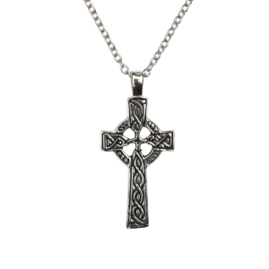 Stainless Steel Celtic Cross Necklace With Black Inlay