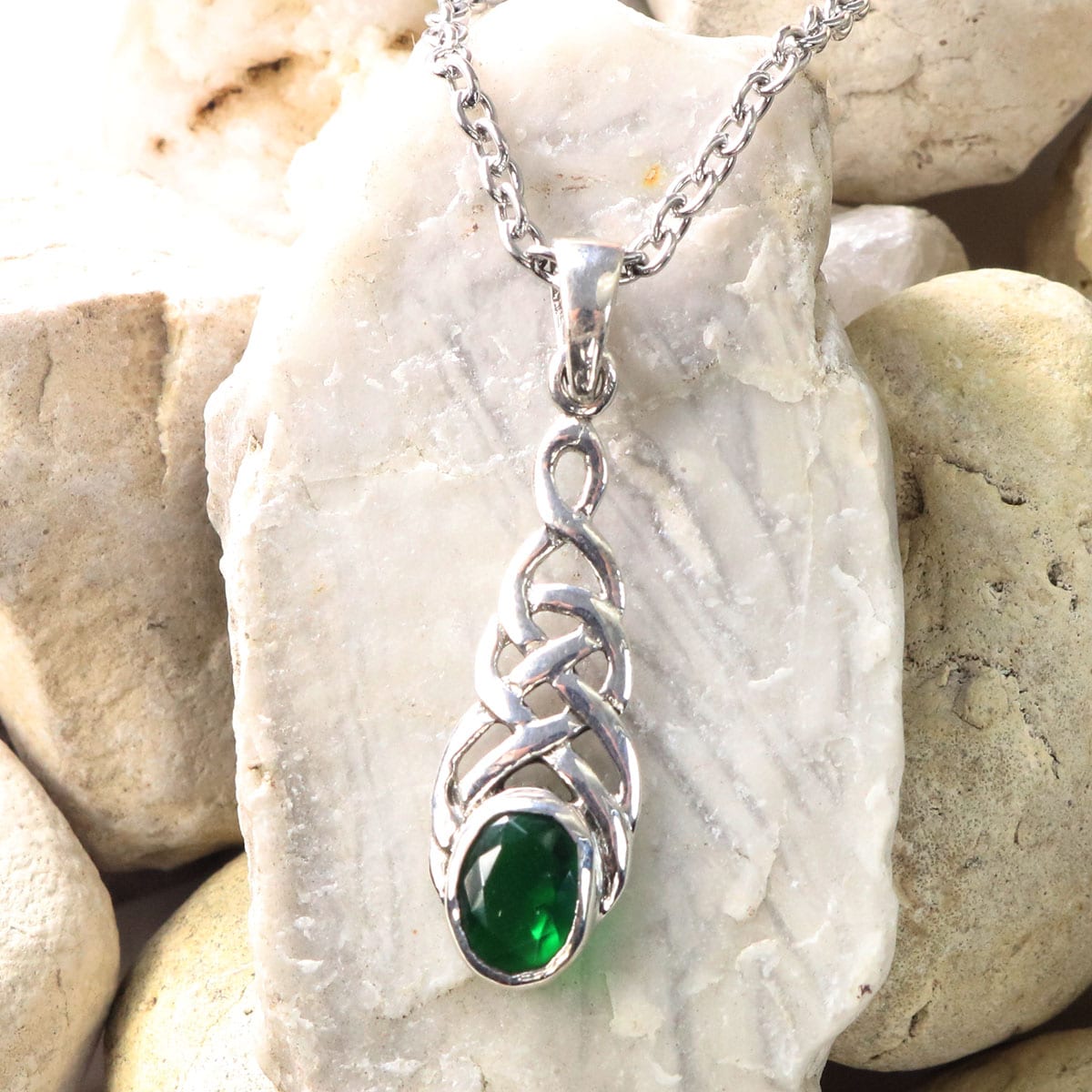 Jewelry Trends Sterling Silver with Green Glass Celtic Knot Pendant on |  Jewelry Trends