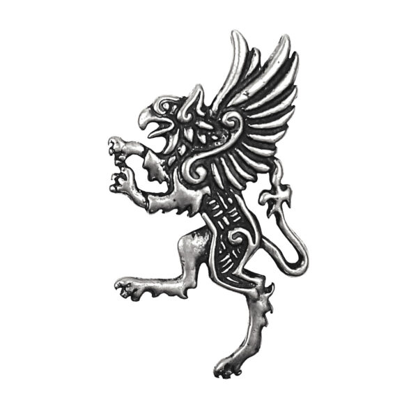 A Celtic Griffin pendant with wings on a white background.