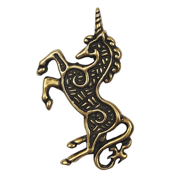 A Celtic Unicorn pendant on a white background.