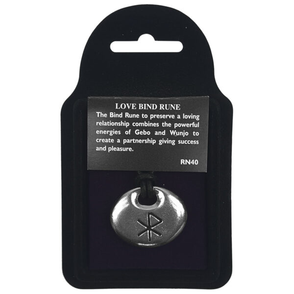 A silver Love Bind Rune Pewter Pendant featuring a viking symbol associated with love and binding.