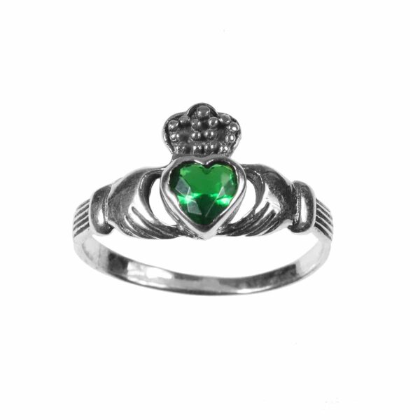 An exquisite Emerald Green Claddagh Ring.