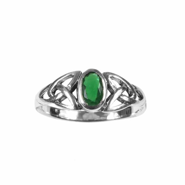 A sterling silver Emerald Green Trinity Knot Ring.