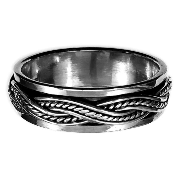 A Large Celtic Knot Spinner Ring with a braided Celtic knot design.