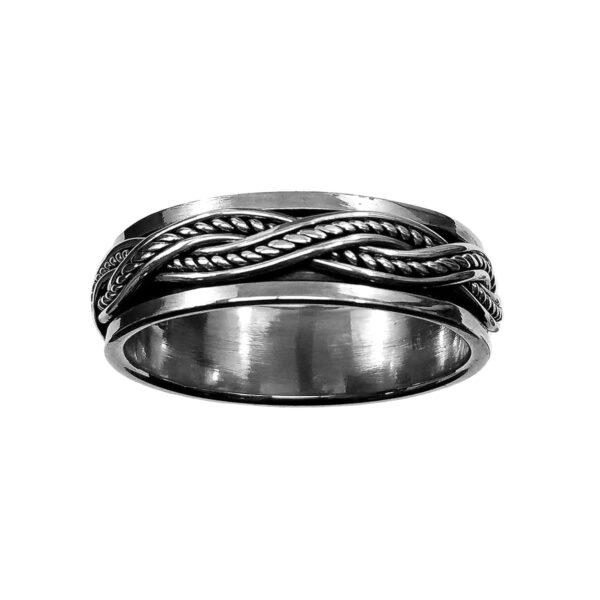 A Large Celtic Knot Spinner Ring with a braided and celtic knot design.