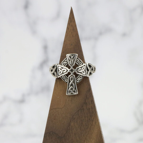 Two tone Celtic cross ring with a Two Tone Eternity Knot Band in sterling silver.