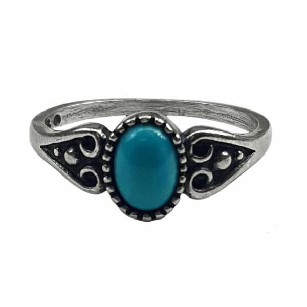 A Celtic Heart Turquoise Sterling Silver Ring with a turquoise stone.