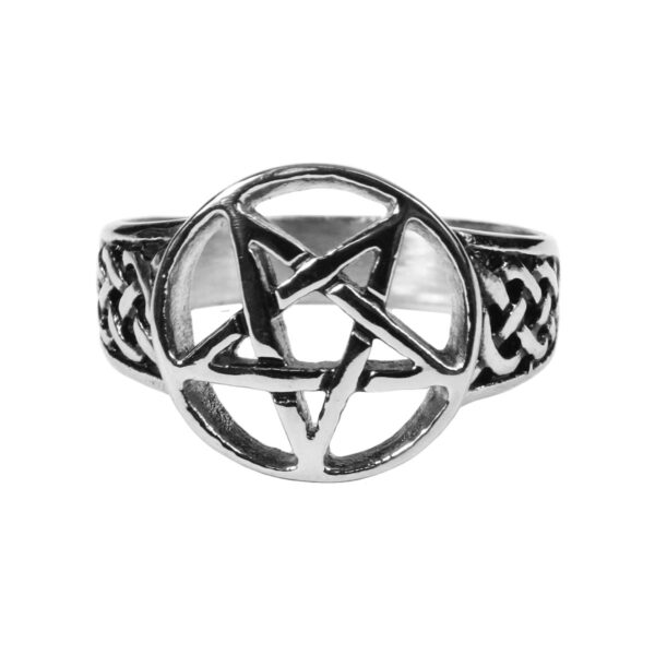 Stainless Steel Celtic Pentagram Ring with a pentagram.