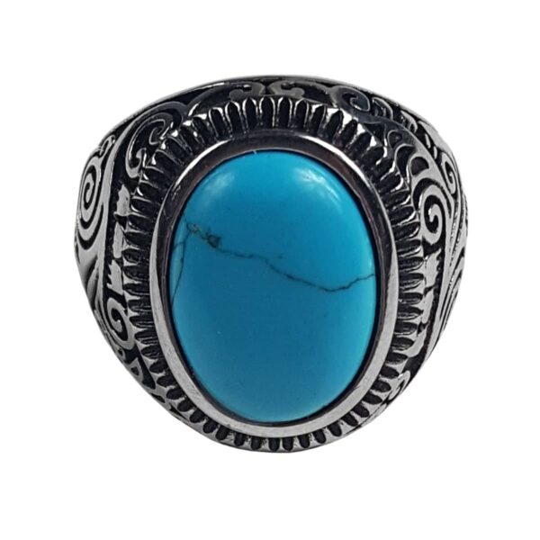 A Spiral Turquoise Stainless Steel Ring.