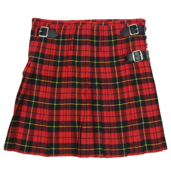 A red and black tartan kilt with buckles.