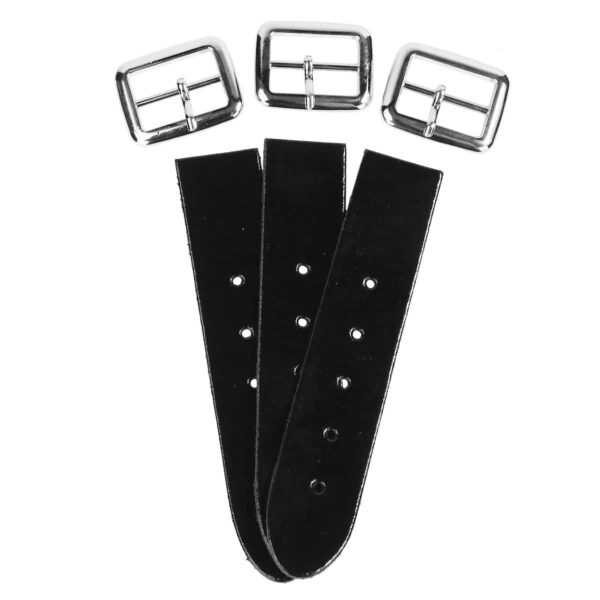 Three Leather Kilt Straps and Buckles (Set of 3) on a white background, perfect for kilt straps.
