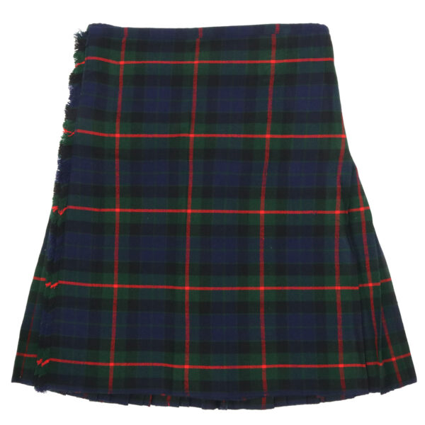 A Gunn Modern Quality Homespun Wool Blend kilt - Size 32W 24L in a blue and red plaid pattern on a white background.