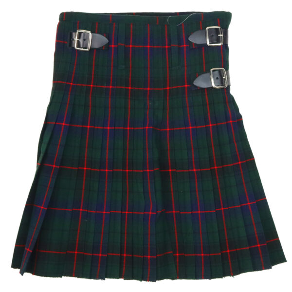 A green and red plaid Davidson Modern Homespun Wool Blend Kilt with buckles, inspired by the Davidson Tartan.