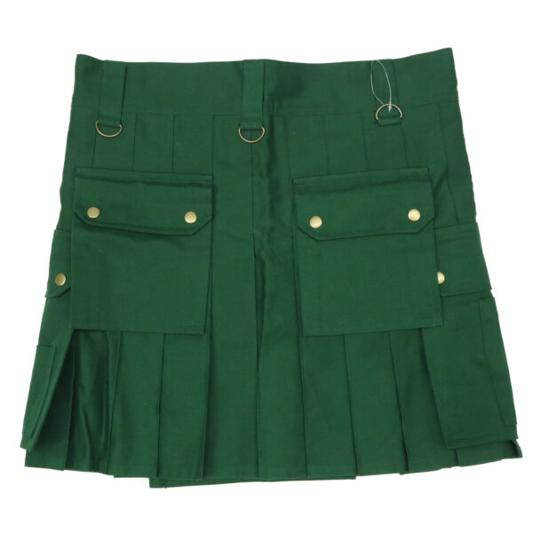 A green kilt with gold buttons.