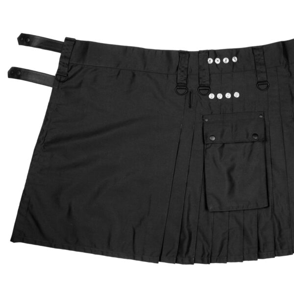 A black Canvas Utility Kilt with two pockets, the Canvas Utility Kilt - Free Kilt Hanger.
