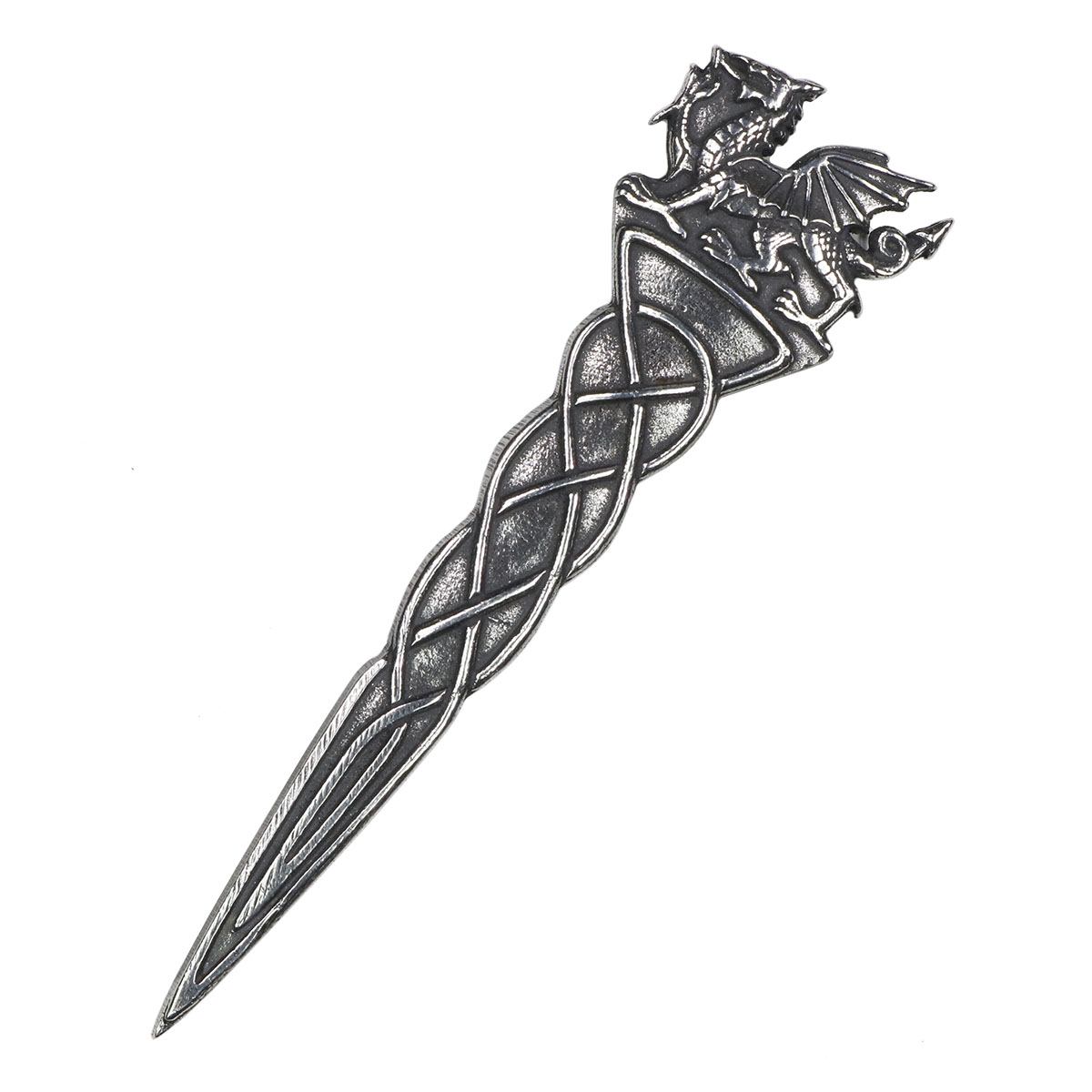 The Welsh Dragon Pewter Kilt Pin, a symbol of Wales and its celtic heritage, is elegantly represented by this pewter kilt pin.
