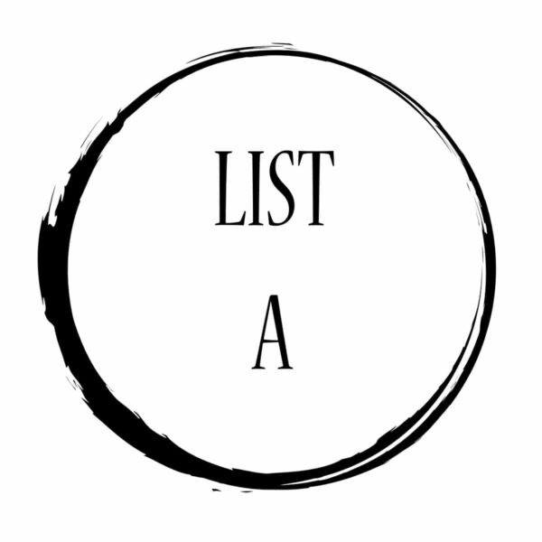 A black circle with the words list a.