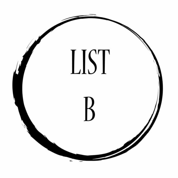 A black circle with the words list b.